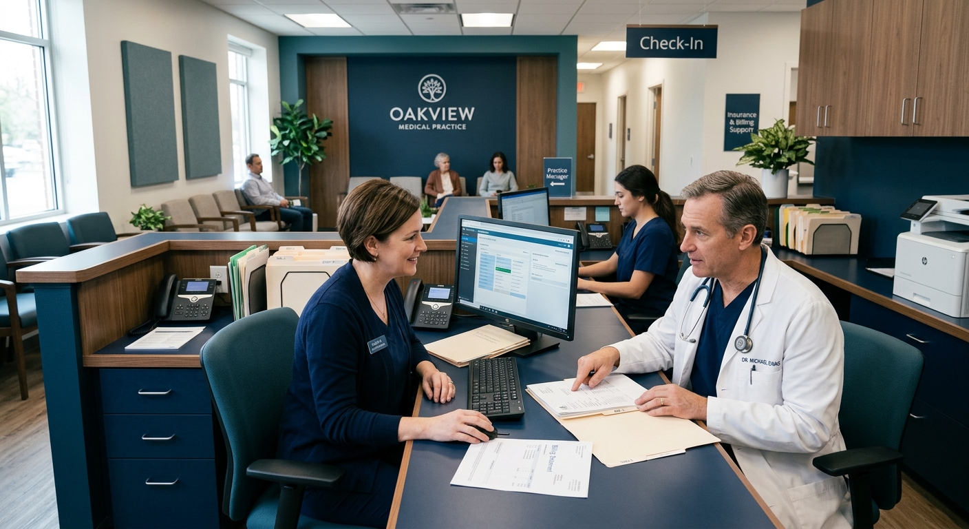 An independent medical practice reception desk