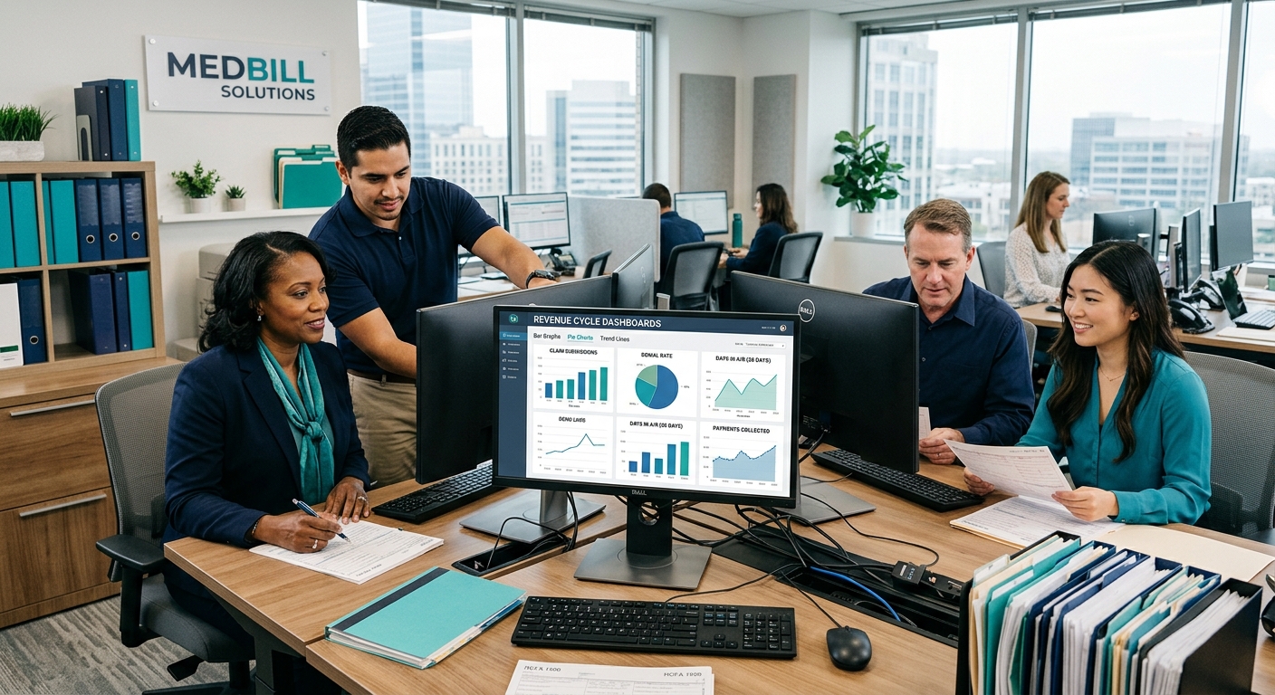 MedLedger billers reviewing claim dashboards
